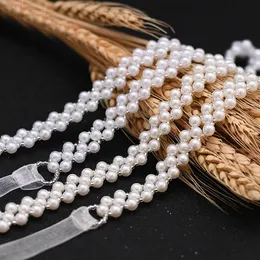 Bedärpärl med pärla för bröllopsklänning brudfestklänning kvinnors tillbehör organza band juvel midjebälte
