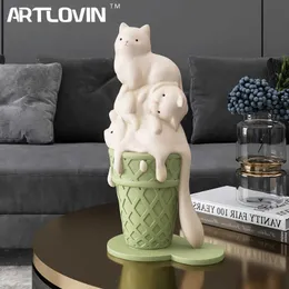 Decorative Objects Figurines ARTLOVIN Ice Cream Cat Sculpture Resin For Bookcase Shelf Modern Home Room Decor Creative Animal Figures Best Gift New Y23