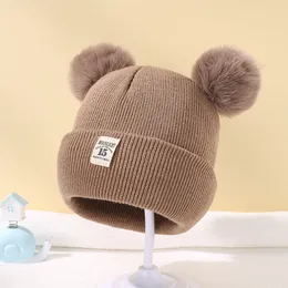 0-3 år Vinter Varma barn Stickat hatt Spädbarn barn baby ull hatt stickad mössa mössa vindtät stora pompom pojkar flickor pom pom hatt