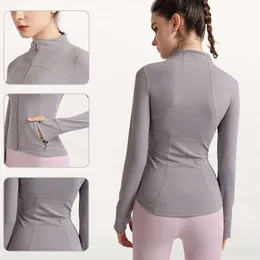 Lu Align Jaqueta feminina com capuz LuluYoga Jaqueta esportiva para mulheres Terno de fitness Slim Fit Tipo Zíper Gola Tops Tecido de lycra Primavera e outono Jogger Lemon Lady