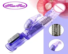 Kaninvibrator realistiska dildo penis vibrator klitoris stimulerar massager transparent roterande pärla kvinnlig sexleksak för kvinnor253f6428706