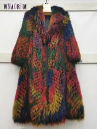 Damen-Pelz-Kunstwinter-Damen-100-Pelzmantel mit bunten Streifen, lange Strickjacke, luxuriöse, elegante Kleidung in Übergröße, kann individuell angepasst werden 231116