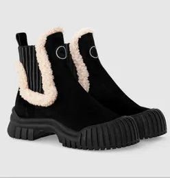 Vintermärke Ski Ruby Flat Women Ankle Boot Suede Calf Leather Fluffy Shearling Trim Chelsea Boots Warm Party Dress Lady Martin Boots Comfort Walking35-41