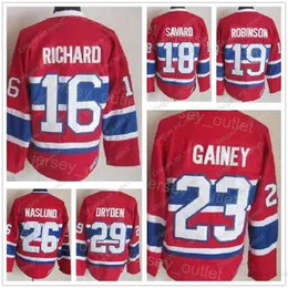 Män retro hockey''nhl '' 16 Henri Richard Jersey Vintage Classic 18 Serge Savard 19 Larry Robinson 23 Bob Gainey 26 Mats Naslund Team Color Red
