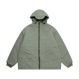 24FW New Coat 남자 여자 1 품질 군대 녹색 복어 양복 지퍼 포켓 두꺼운면 따뜻한 후드 재킷