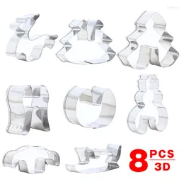 Formy do pieczenia 8pcs świąteczny stal ze stali nierdzewnej pleśń ciastka ciastka florak noża 3D drzewo bólu san narzędzia łosia