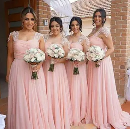Elegant Pink Bridesmaid Dresses Long Chiffon Gowns Country Style Beach Maid Of Honor Party Gowns Wedding Formal Wear6586015