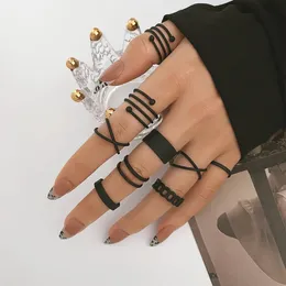 Solitaire Ring Iparam Punk Gotik Siyah Parmak Knuckle Yüzük Seti Kadınlar İçin Vintage Minimalist Geometrik Zincir Geniş Yüzük Moda Mücevher Hediye 231116