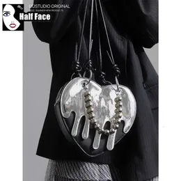Kvällspåsar Y2K Girl Harajuku Women's Gothic Advanced Love Bead Chain Handbag Punk One Shoulder Design Lolita Chain Black Crossbody Bag Tote 231117