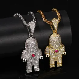 Hip Hop Full CZ Stone Paved Bling Ice Out Astronaut Spaceman Pendants Necklace for Men Rapper Jewelry 24 303i