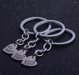 Keychains Bespmosp 12set. 3pc/set Heart Pendant Keychain Keyring Big/Middle/Little Sister Family Women Charm KeyFob Jewelry Fashion Gifts