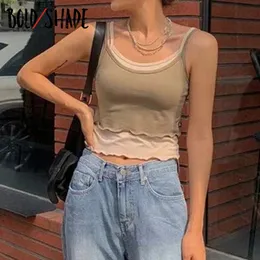 Damen Tanks Camis Bold Shade Grunge Streetwear 90er Jahre Stil Frauen Patchwork Indie Vintage Tank Tops Skinny Ribbed Strap Crop Top Basic 230417