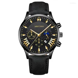 Wristwatches 2023 Explosions Men's Watches Fashion Three-eye Six-pin Business Calendar Quartz Watch Belt Leisure Luxury