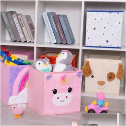 Коробки для хранения # Haojianxuan Cube Складная нетканая коробка для хранения Мультяшные животные Детские игрушки Сундук и органайзер для шкафа 210315 Drop D Dh7An