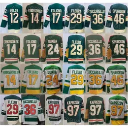 リバースレトロホッケー ''Nhl' '97 Kirill Kaprizov Jersey 36 Mats Zuccarello 24 Matt Dumba 46 Jared Spurgeon 17 Marcus Foligno 29 Marc-Andre Fleury 14