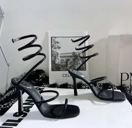 Rene caovilla Cleo rhinestones-studded Snake Strass stiletto Heel sandals Evening shoes women high heeled Luxury Designers Ankle Wraparound factory Fashion shoes
