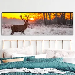 Sunset Landscape Wall Art Affischer and Prints Deer in the Forest Canvas målningar på väggdekorativa bilder för vardagsrum