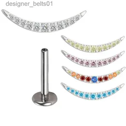 Stud ATM F136 Titanium Crescent Pierk CZ Paved Top Ear Chrząstka Gwintowana Labret Stud Tragus Earring Pierścień do korpusu pierścień pierścienia biżuterię 231117