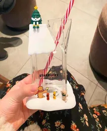 s Christmas Gift Mugs 480ml Transparent Milk Carton Shaped Glass With Straw Coaster Mug9507850