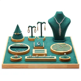 Jewelry Boxes green jewelry display props pendant necklace display stand solid wood ring earrings seat bracket set combination 231116