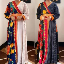 Etniska kläder Afrikanska tryckklänningar för kvinnor 2023 Evening Party Long Dress Africa Elegant Kaftan Muslim Chiffon Maxi