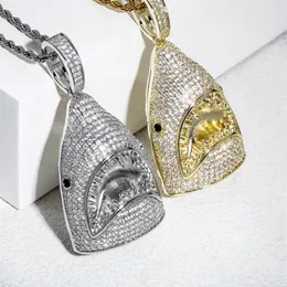 Hip hop tiburón collares pendientes para hombres mujeres diseñador de lujo para hombre bling diamante collar de cadena de oro joyería amor gift220V