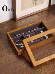 Schmuckschatullen Oirlv Holz Multifunktions-Display-Box Mikrofaser Ring Ohrring Armreif Organizer Fall Luxus Storag Tablett 231117