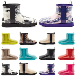 Platforma designerska Uggss Ugglie Australian Classic Clear Mini Boots Australia Womens Winter Snow Futra Furry Satynowe buty kostki śnieg śnieg pół kolan krótkie