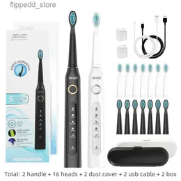 Tandborste Seago Sonic Electric Toothbrush Brush Vuxen Vattentät 5 -läge USB -laddning Laddningsbara tandborstar Ersättare GIFT Q231117