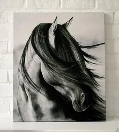 Oprawiony czarny biały koni ręcznie malowany Współczesny dekoracje ścienne Art Malowizm olejny na wysokiej jakości rozmiary płótno dostępne M1127898