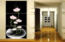 2016 3 Piece Print Painting Abstraction Pink Flowers Canvas Wall Art Modern Decoration Picture8706443