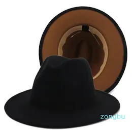 Fedora 모자 패션 패치 워크 와이드 챙 모자 남성 여성용 레드 블랙을위한 Unisex Trilby Chapeau