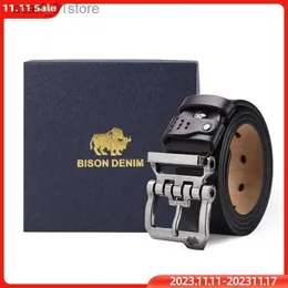 Belts BISON DENIM Men Belts Male Business Leather Belt Men Genuine Leather Str Luxury Pin Buckle Fancy Vintage Jeans Free ShippingL231117