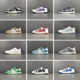 Lyxdesigner sneakers män kvinnor casual skor am1r1 skelett skel topp låg vit svart grön blå grå vit röd lila solbränna läder