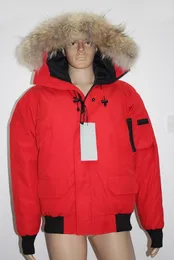 Chaquetas de invierno para hombre Chilliwack Bomber Parka Mapache real con capucha Cuello de piel Abrigo Downs Parkas gruesas y cálidas Red Winter Outlet Parkas deportivas al aire libre