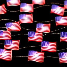 4th of July American Flag String Lights, 7 Ft 20 LEDs USA String Lights, Battery Operated Patriotic Decoration for Independence Day Memorial Day Presidents Day