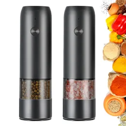 Mills Electric Automatic Mill Pepper and Salt Grinder USB充電スパイスソルトペッパーグラインダーLEDライト調整可能な粗さミル230417