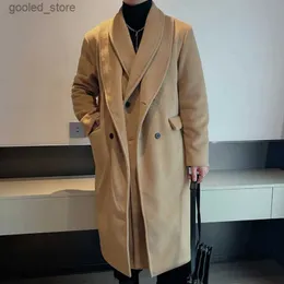 Men's Trench Coats Men Two Piece Woolen Overcoat Version Warm Woolen Windbreaker Solid Color Men Long Top Quality Abrigo Largo Hombre Mantel Wolle Q231118