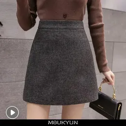 Jupes MOUKYUN mode Plaid ALine Mini jupe femmes automne hiver taille haute jupe en laine femme décontracté Allmatch basique jupe courte 231116