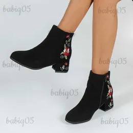 Boots High End Floral Embroidered Women Cotton Short Ankle Boots Ladies Casual Block Heel Pumps Shoes Female Boats Chaussure Femme T231117