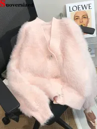 Damessweaters Elegante imitatie nerts gebreide cropped top Dames Koreaans Lente Herfst Zacht vest Slim Casual Roze Trui Strik Gebreide jas 231116