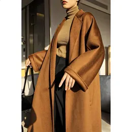 Women's Wool Blends 2023 Autumnwinter Coat Water Korrugerad lång Big Pocket Cashmere 231116