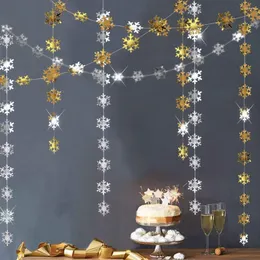 Party Decoration 4m Snowflakes String Banners Bright Gold Silver Paper Garland för år Jul hängande dekor ons baby shower favoriter