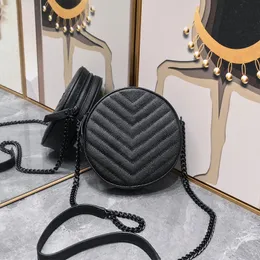 Circular Crossbody Bag Women Round Handbag Purse Cowhide Caviar Messenger Bags Dragkedja Wallet Chains Läder Lång axelband Fashion Letter Canvas Foder