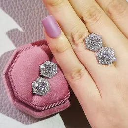 Vntage Hexagon Diamond Stud Orecchino 925 gioielli in argento sterling Fidanzamento Orecchini da sposa per le donne Regalo promessa nuziale