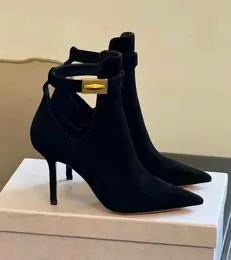 Inverno design de luxo feminino nell tornozelo bota couro de bezerro preto nu vermelho botas de salto alto vestido de festa senhora marca andando botas elegantes EU35-43