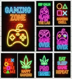 Pinturas Neon Sleep Gamer Art Canvas Pintura Wall Poster Jogo Repetir Gaming Imprime Imagem para Crianças Meninos Quarto Decorativo Playroo9629877