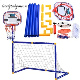 Andere Sportartikel 2 in 1 Outdoor-Sportarten Kinder Fußballtor Jungen Fußballspielzeug Mini-Basketball Kinder Basketballkorb Übungszubehör 231116