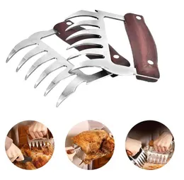 Köksverktyg Köttklor Rostfritt stål Köttgafflar med trähandtag BBQ Meat Shredder Claws Köksverktyg