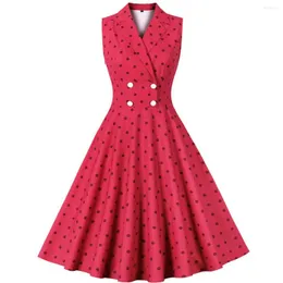 Casual Dresses Women Summer Pin Up Round Dot Party Dress 2023 Ärmlös Retro Robe 60S 50S Vintage Rockabilly Swing Vestidos